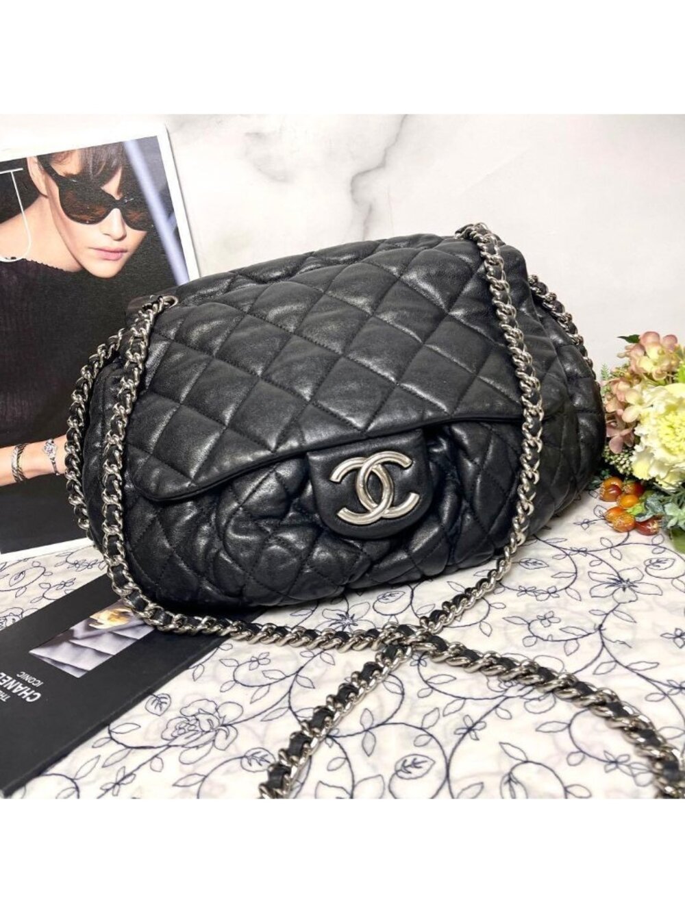 Chanel Chain Around Double Flap Quilted Black